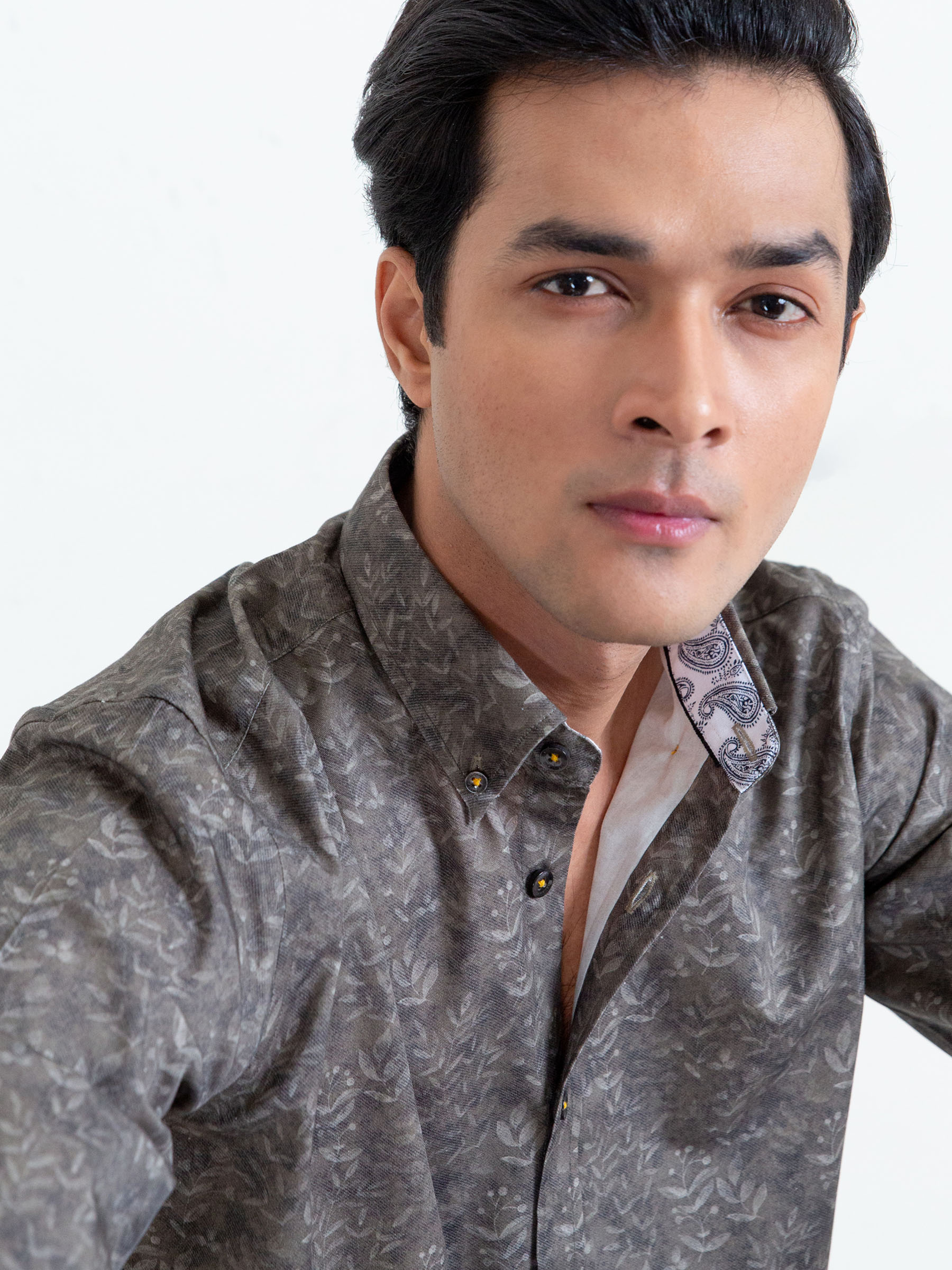 Olive Green Floral Print Shirt With Detailing
