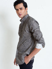 Olive Green Floral Print Shirt With Detailing