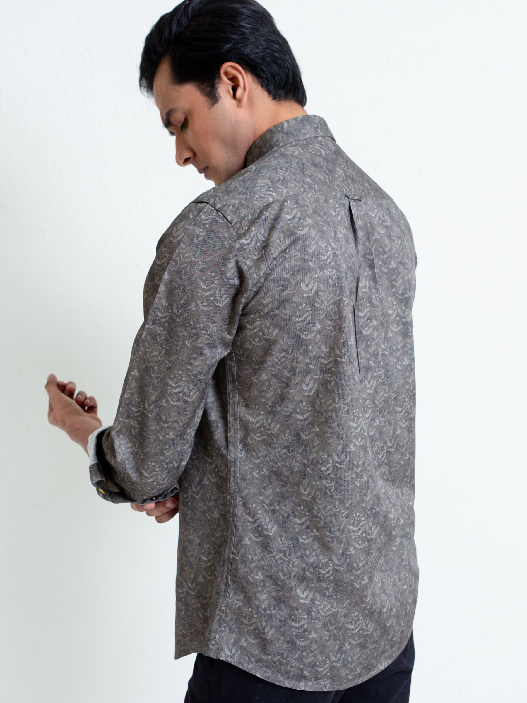 Olive Green Floral Print Shirt With Detailing