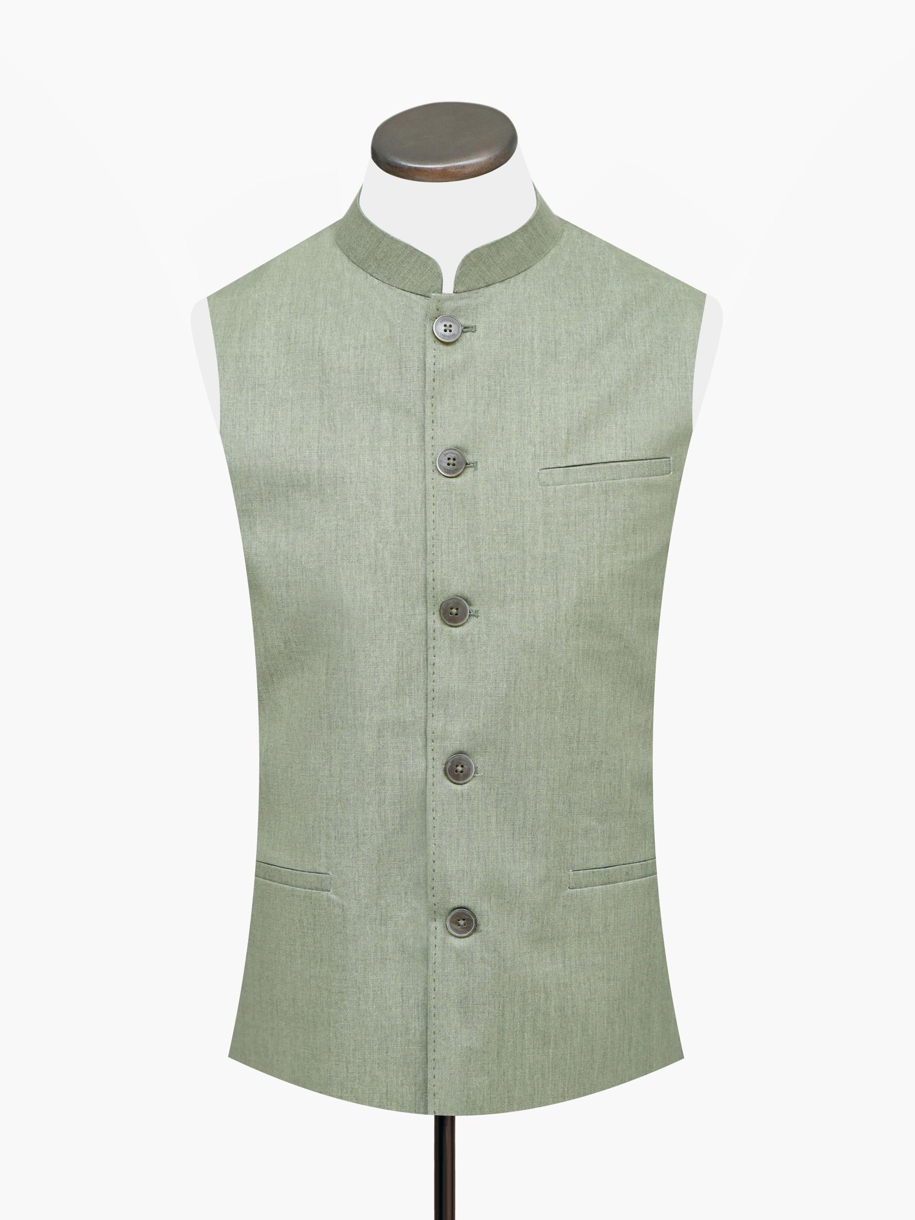 Olive Green Linen Waistcoat