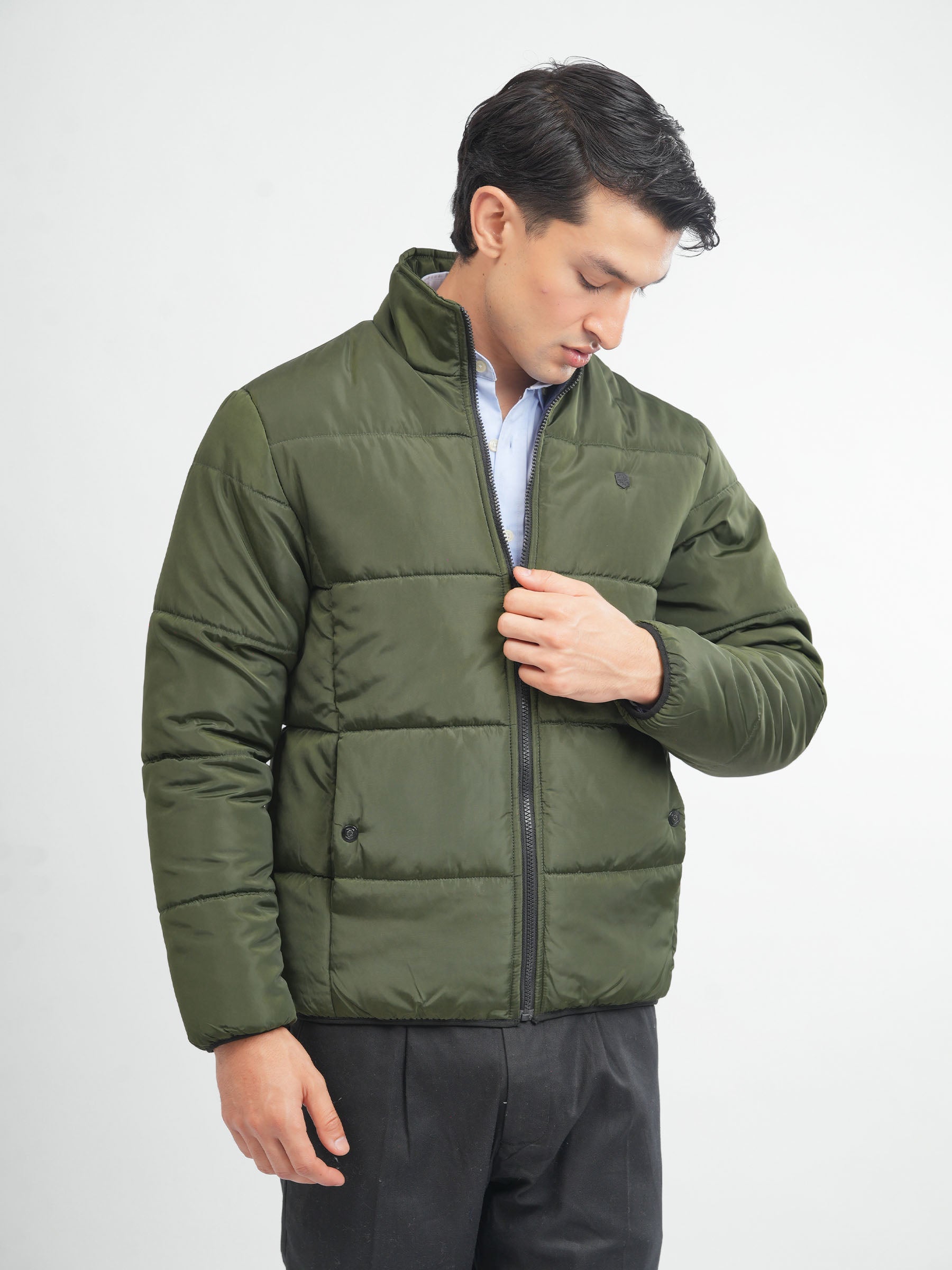 Olive Green Quilted Puffer Jacket