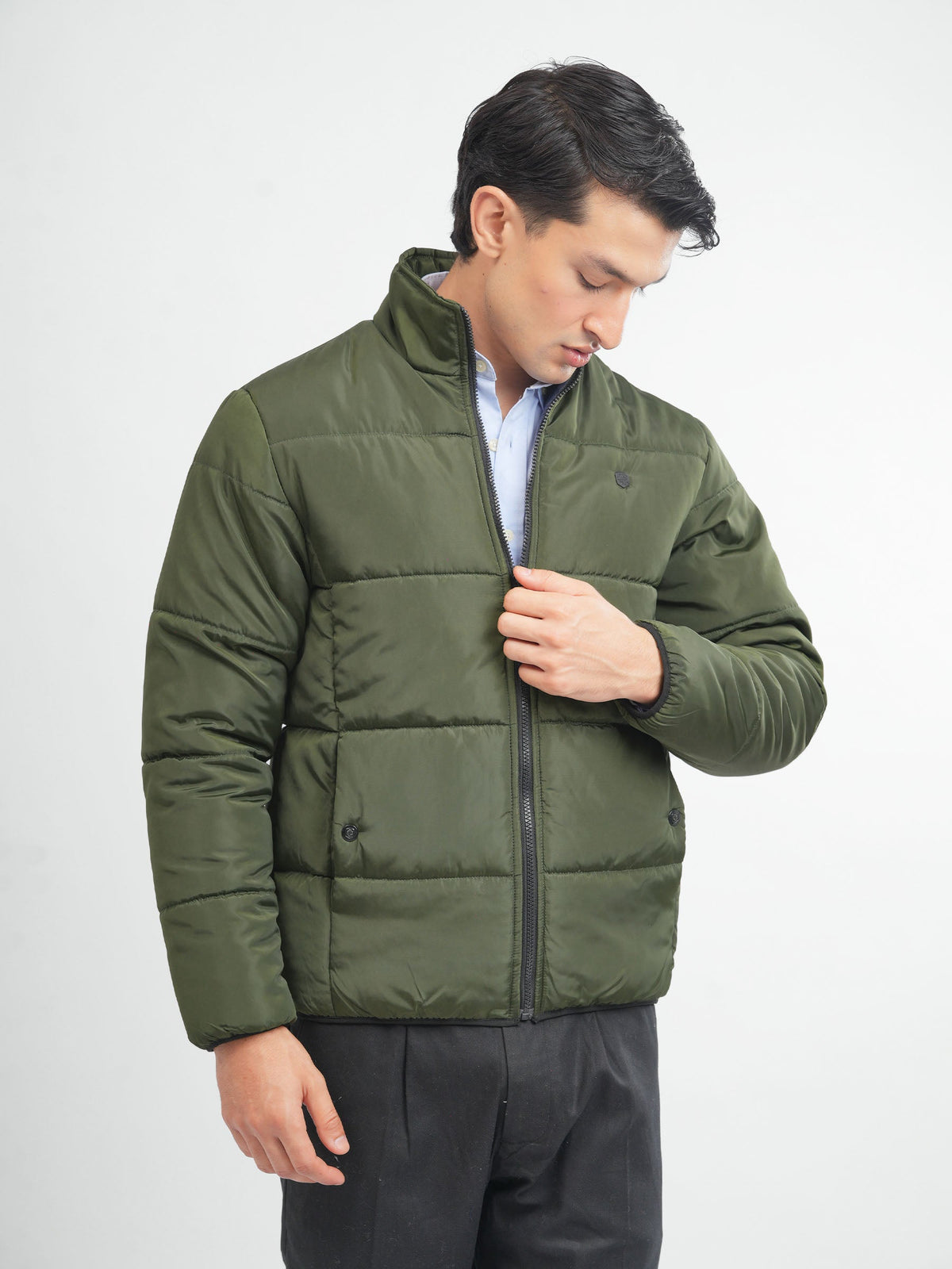 Olive Green Quilted Puffer Jacket