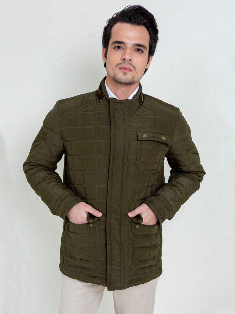 Olive Green Quilted Sporty Coat Jacket