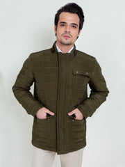Olive Green Quilted Sporty Coat Jacket