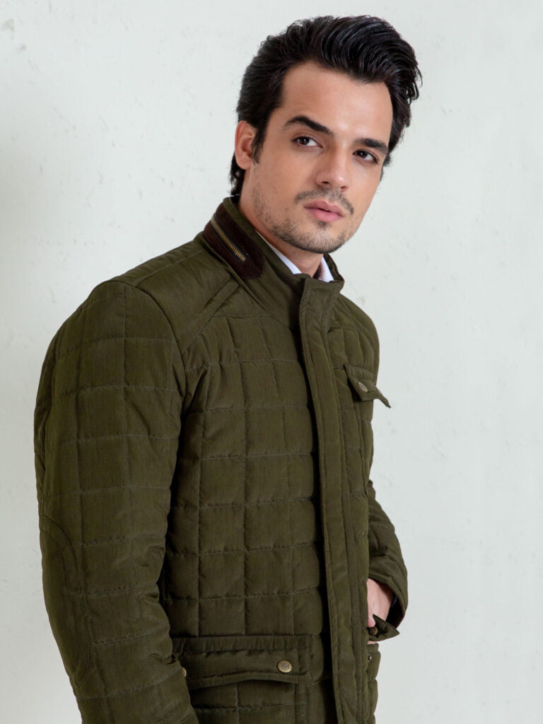 Olive Green Quilted Sporty Coat Jacket
