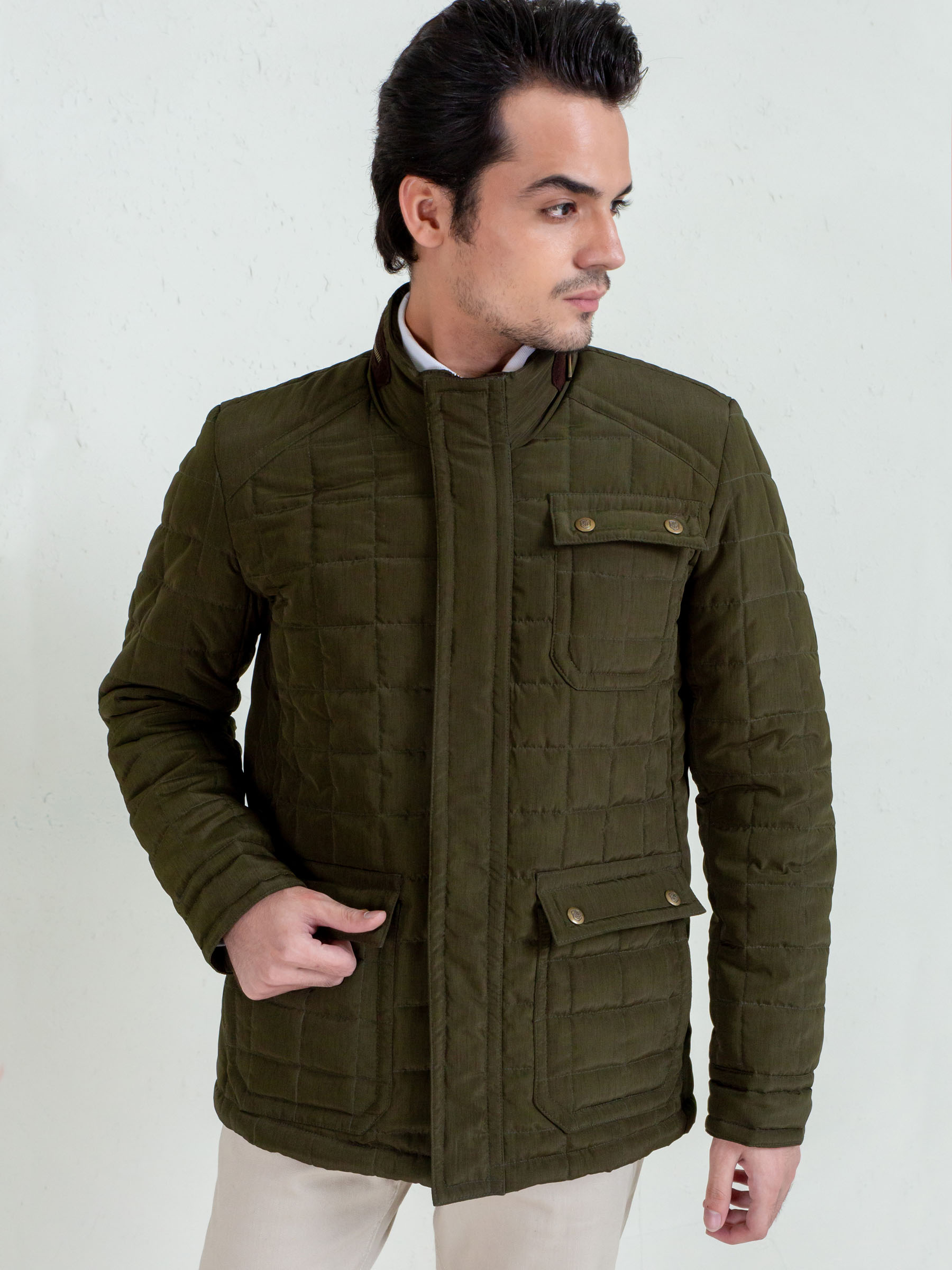 Olive Green Quilted Sporty Coat Jacket
