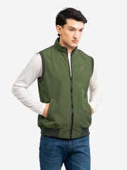 Olive Green Sleeveless Zipper Jacket - Essential