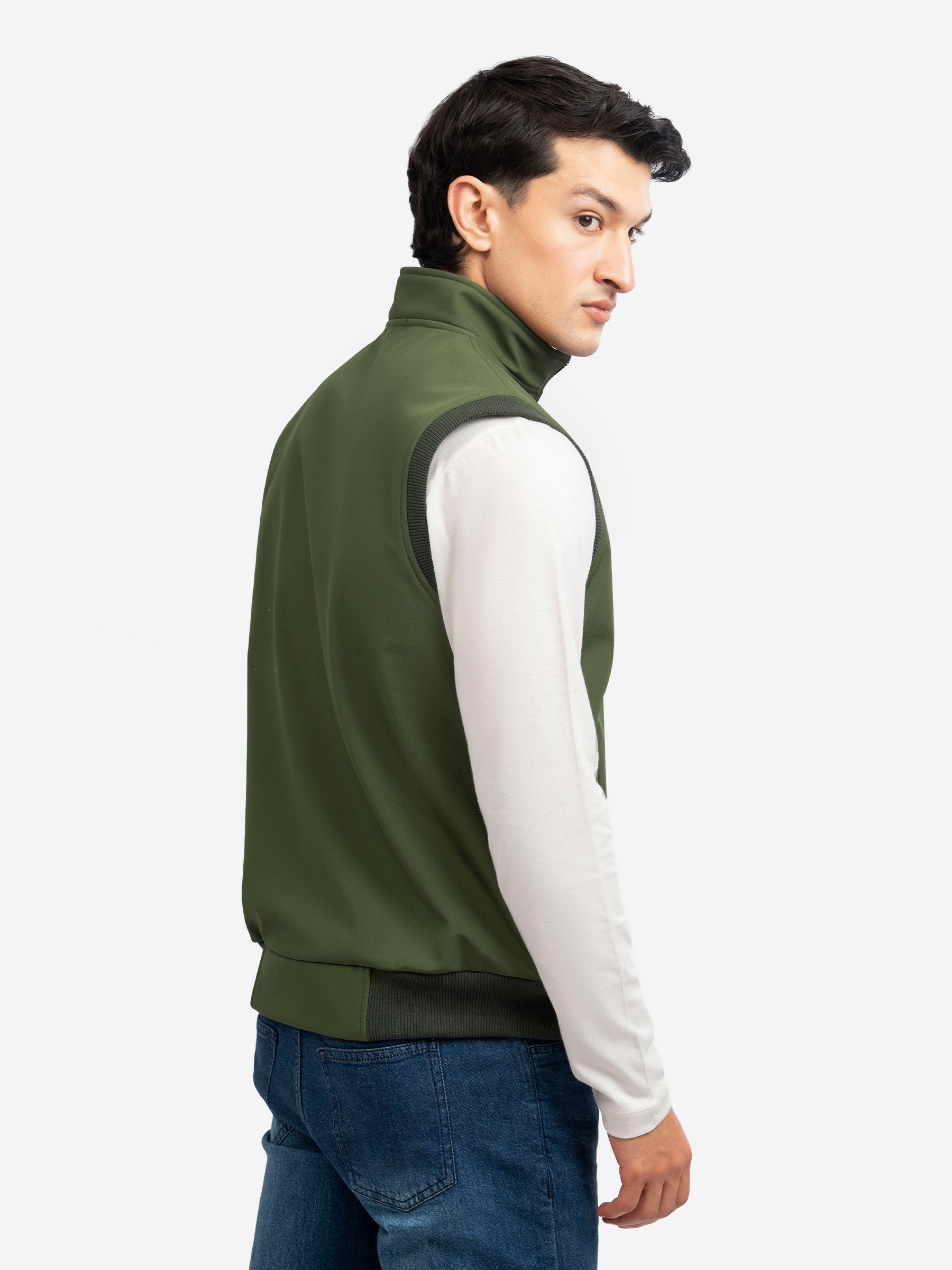 Olive Green Sleeveless Zipper Jacket - Essential