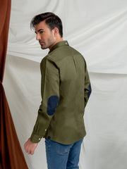 Olive Green Slub Shirt With Elbow Patch