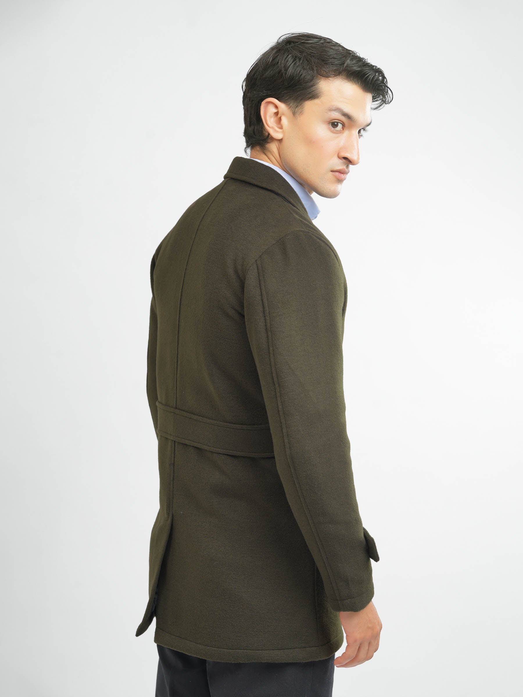 Olive Green Wool Blenled Over Coat