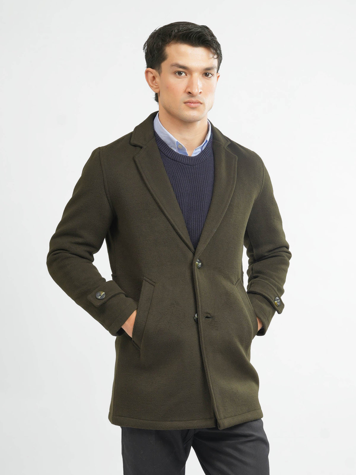 Olive Green Wool Blenled Over Coat