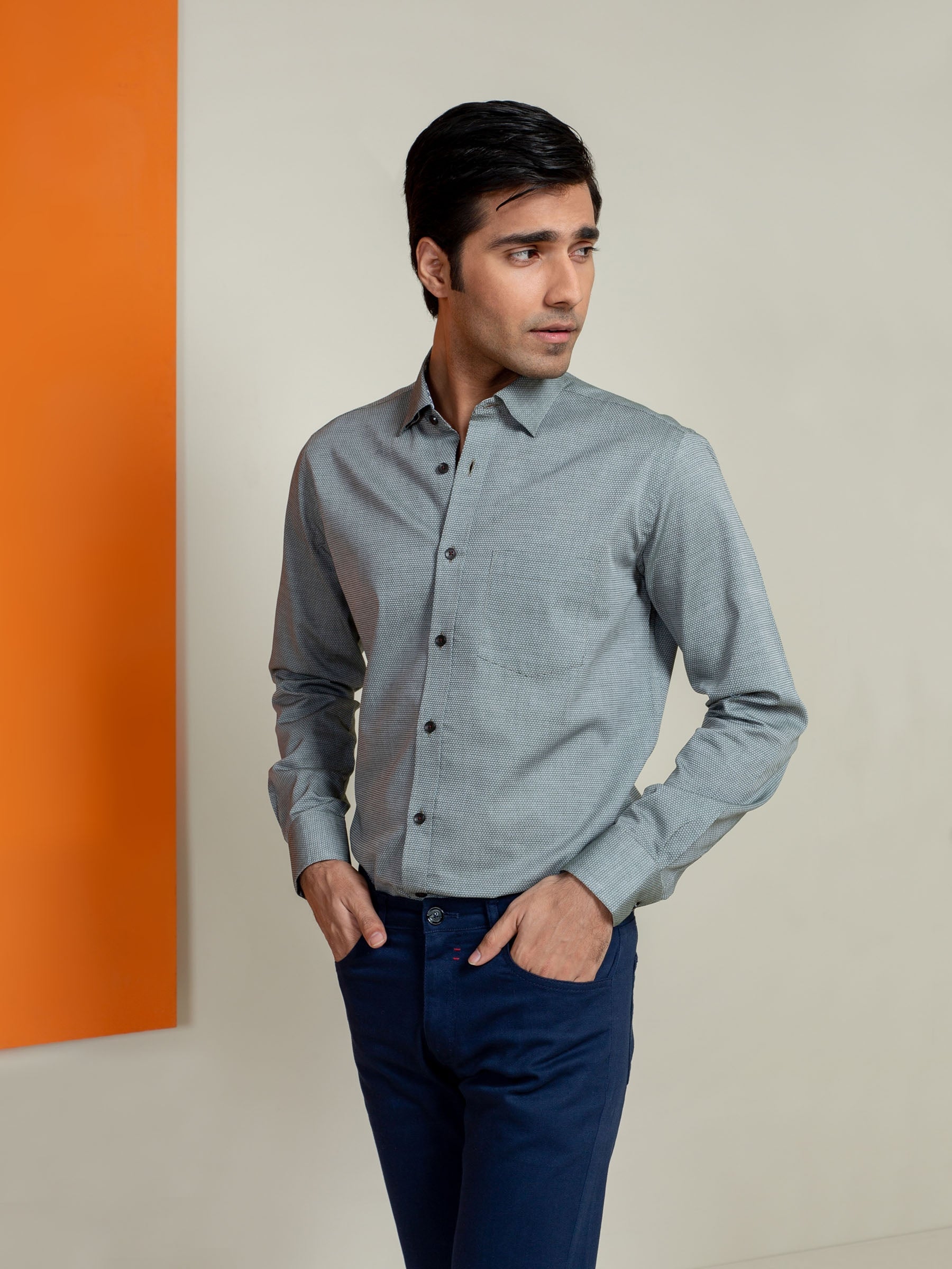 Olive Honeycomb Patterned Shirt With Detailing