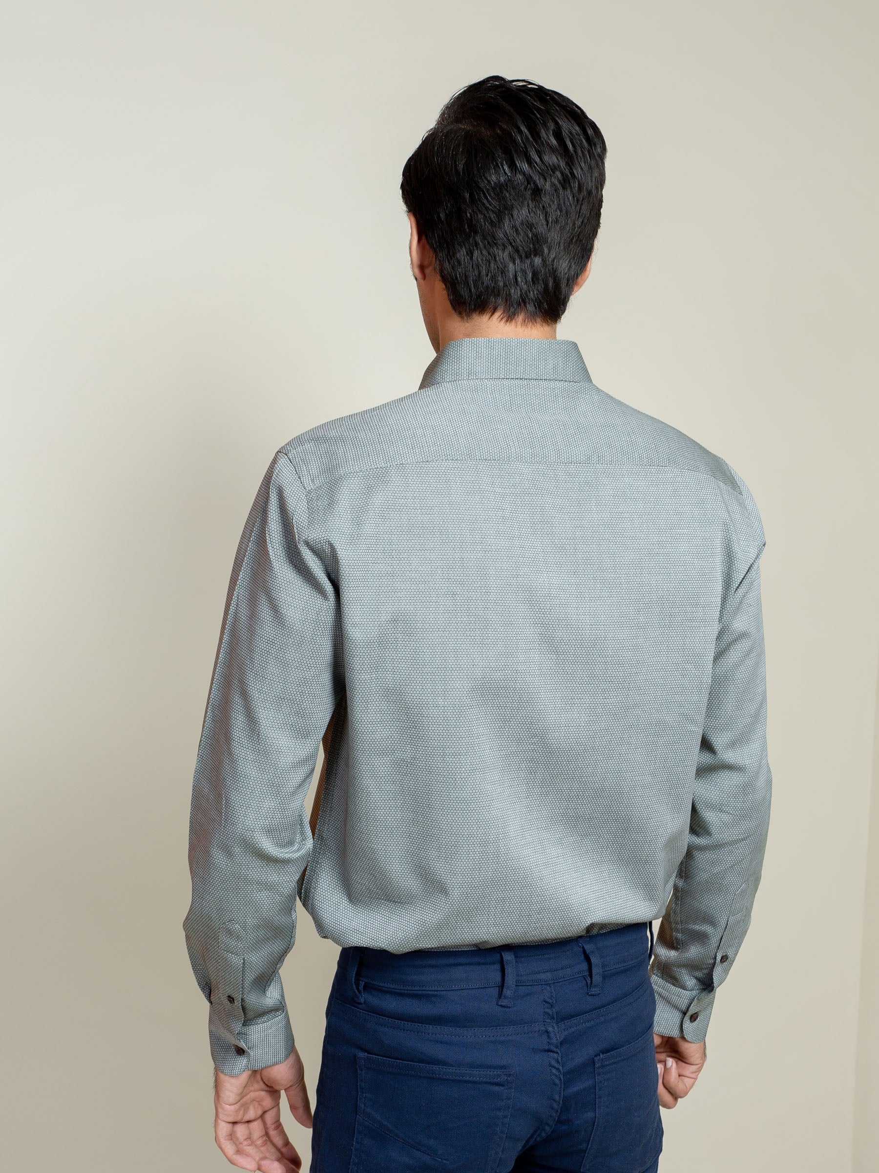 Olive Honeycomb Patterned Shirt With Detailing
