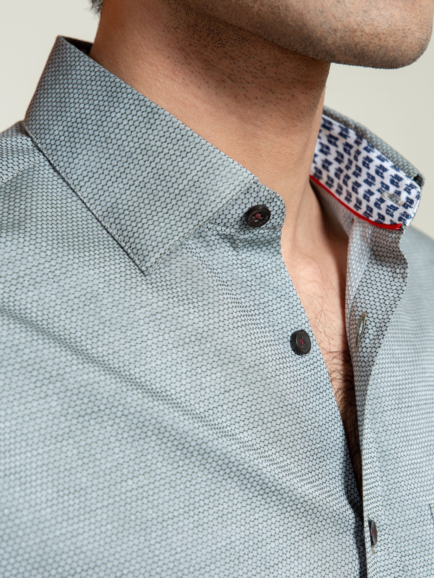 Olive Honeycomb Patterned Shirt With Detailing