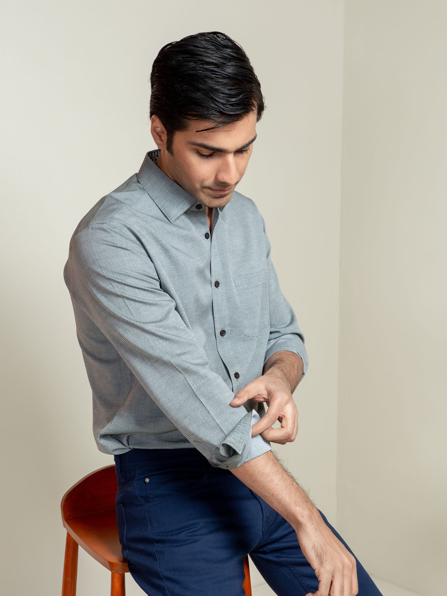 Olive Honeycomb Patterned Shirt With Detailing