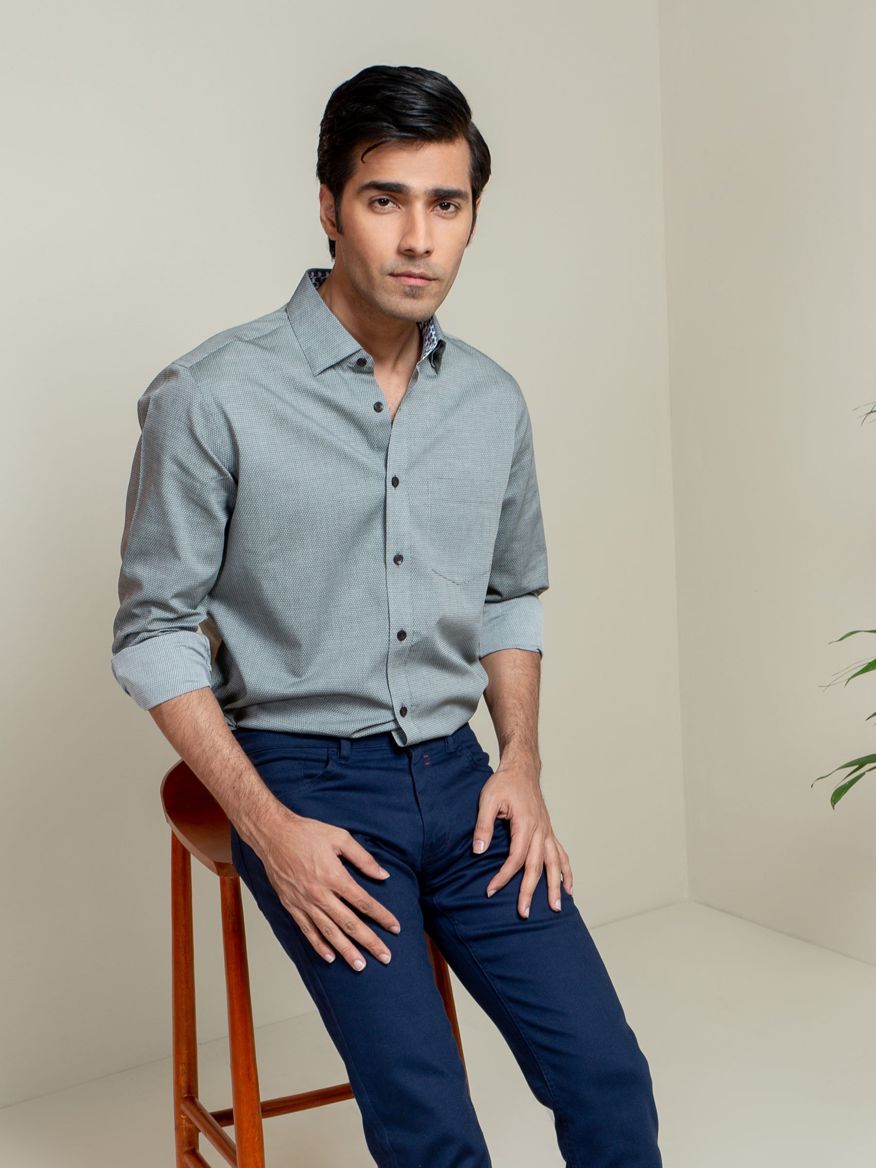 Olive Honeycomb Patterned Shirt With Detailing