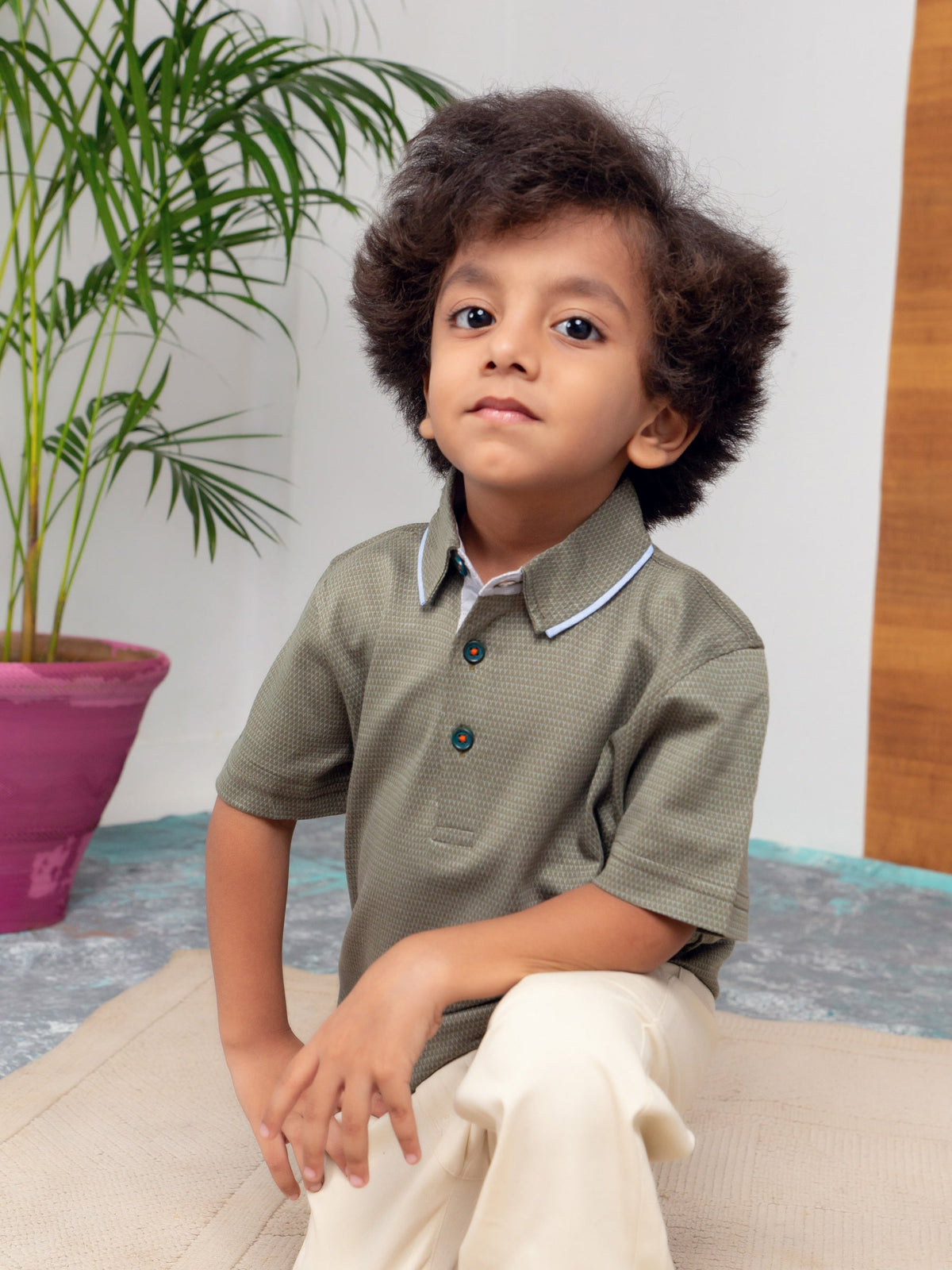 Olive Jacquard Casual Polo