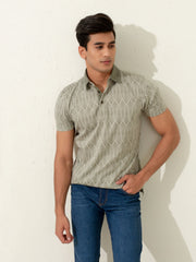 Olive Jacquard Zig-Zag Patterned Polo