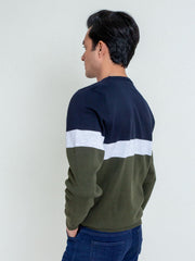 Olive & Navy Striped Crew Neck Sweater