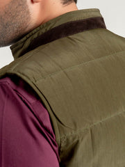 Olive Quilted Sleeveless Vest With Leather Detailing