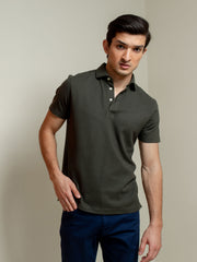 Olive Textured Polo With Classic Collar