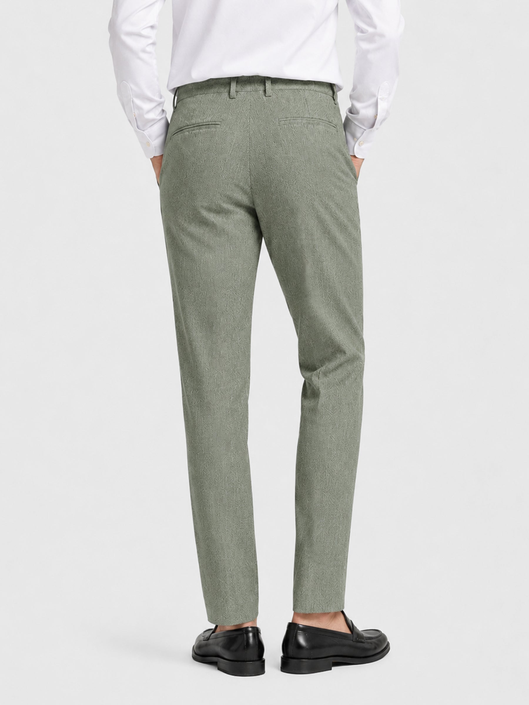 Olive Green Dobby Structured Chinos