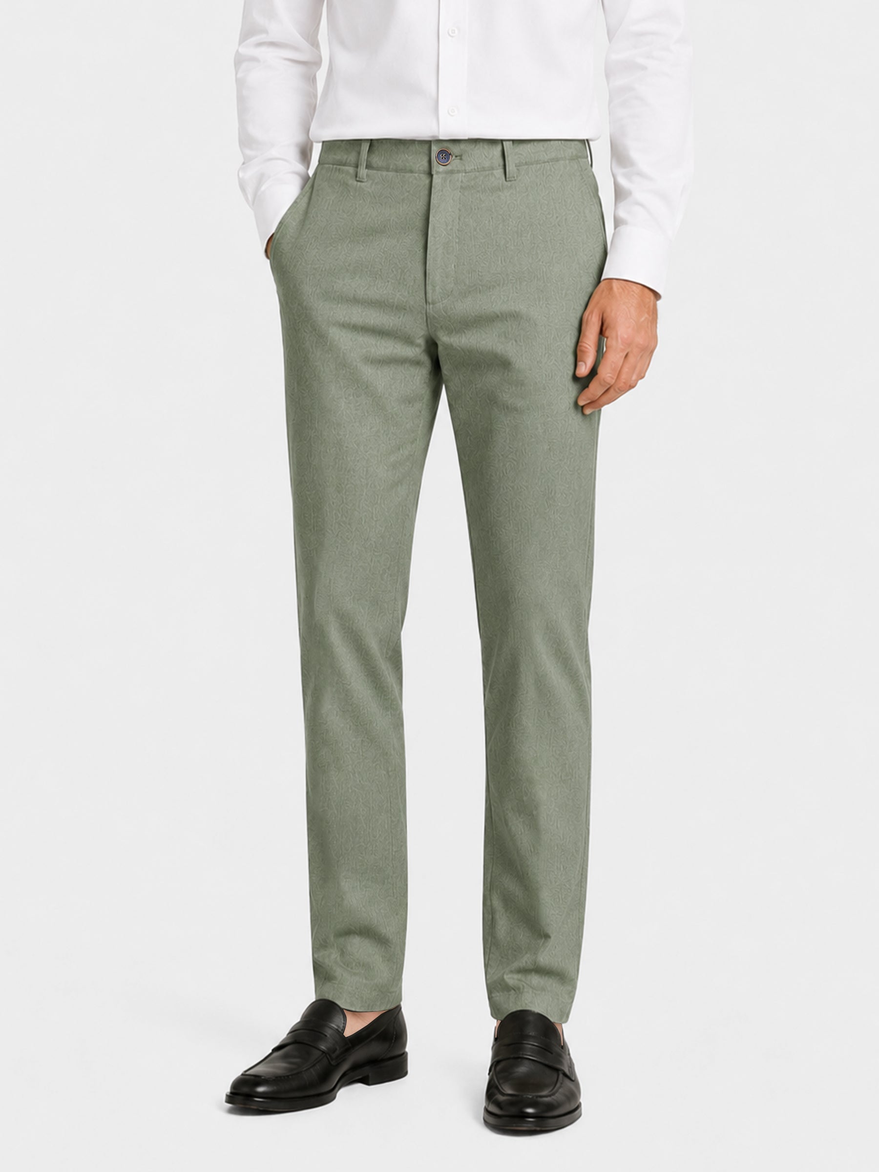 Olive Green Dobby Structured Chinos