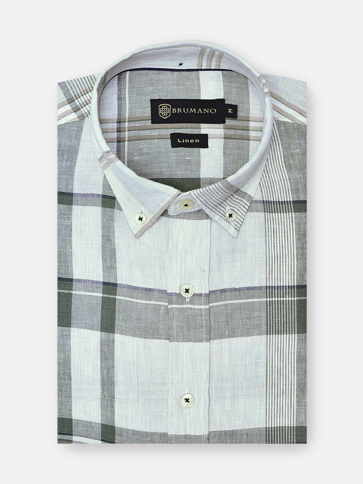 Olive Green 100% Linen Checkered Shirt