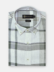 Olive Green 100% Linen Checkered Shirt