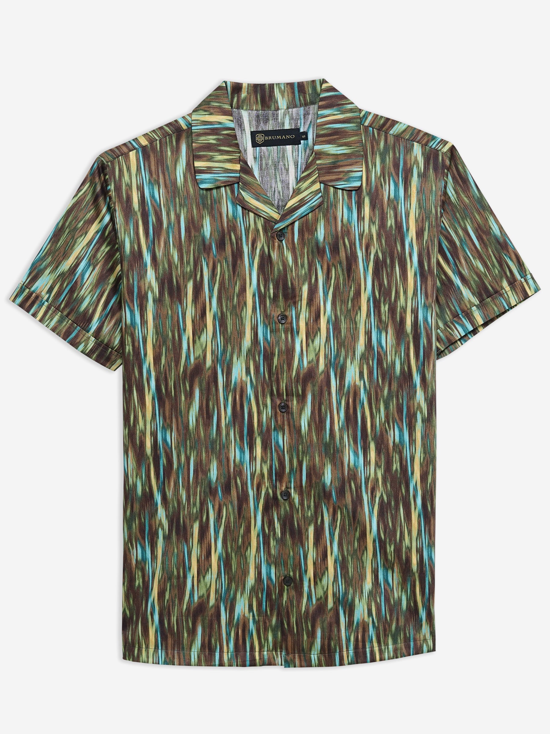 Olive Green Abstract Printed Half Sleeve Cuban Collar Shirt