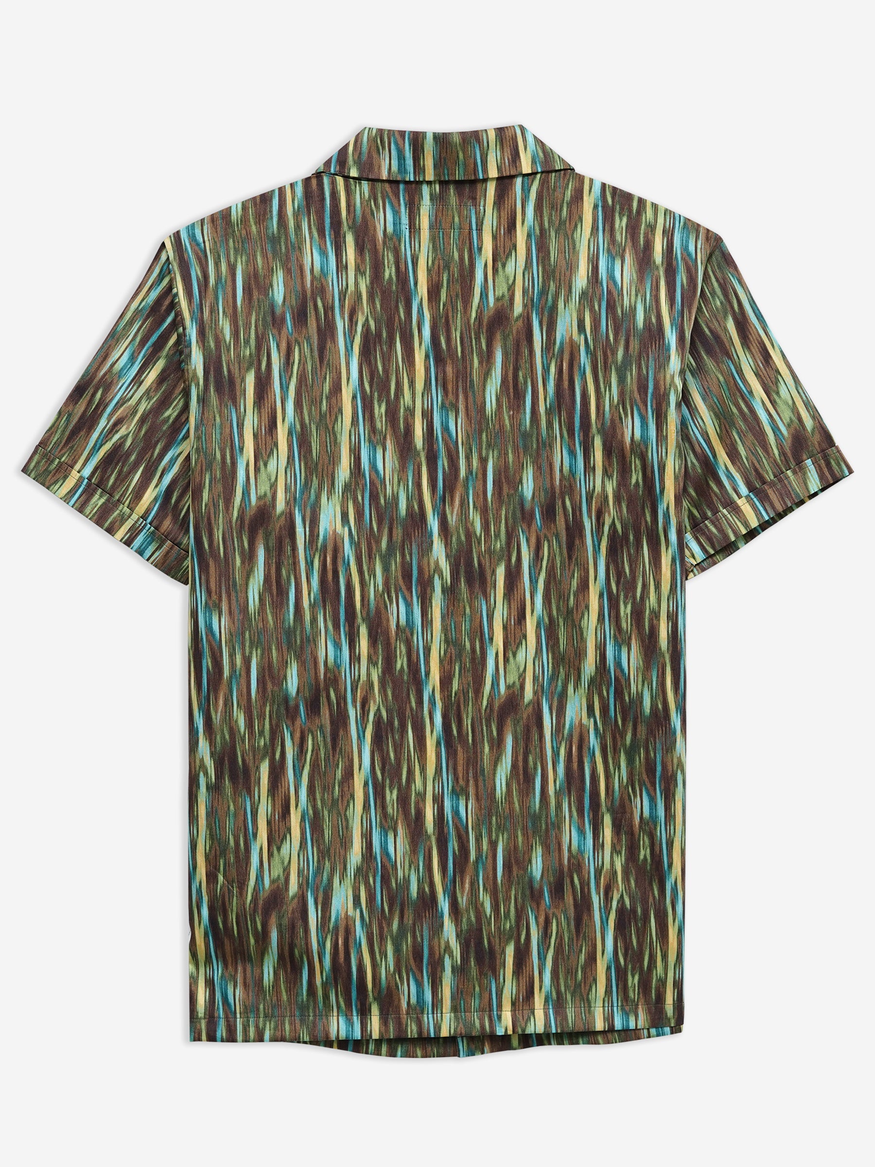 Olive Green Abstract Printed Half Sleeve Cuban Collar Shirt