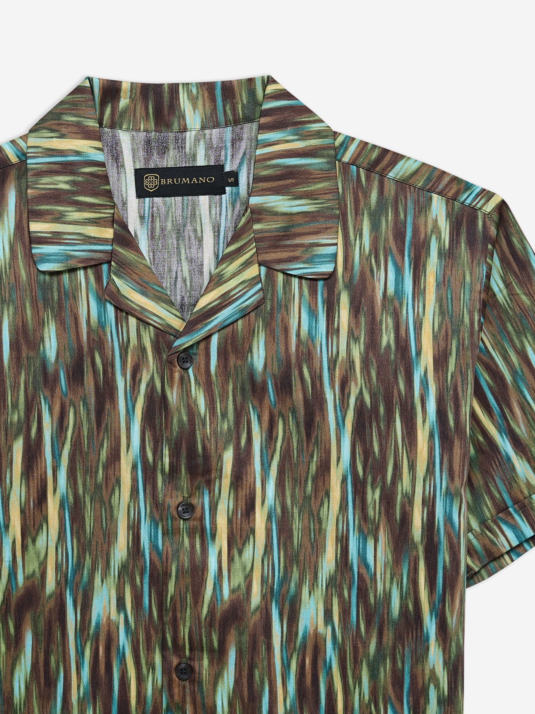Olive Green Abstract Printed Half Sleeve Cuban Collar Shirt