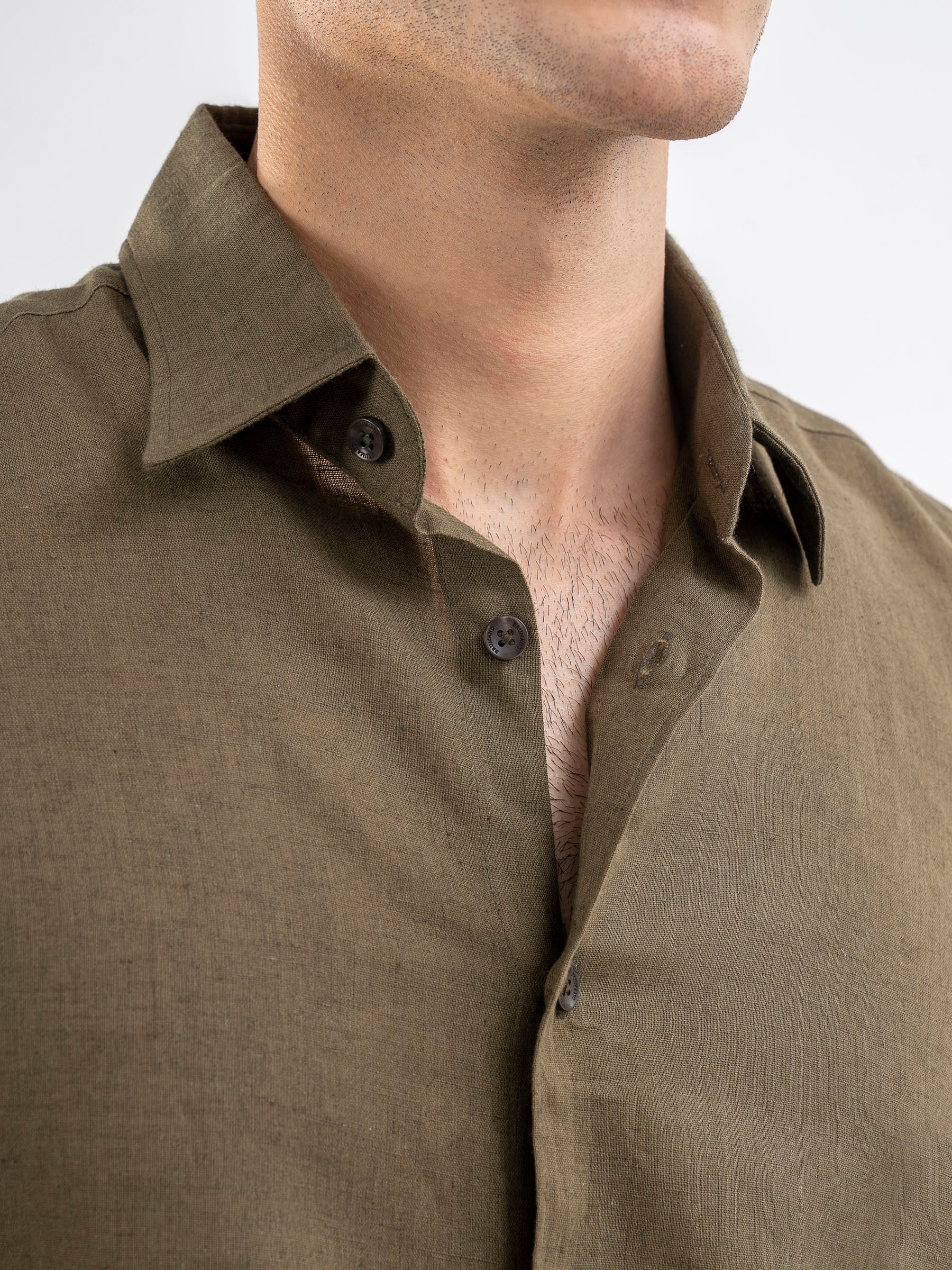 Olive Green Airy Linen Blended Shirt