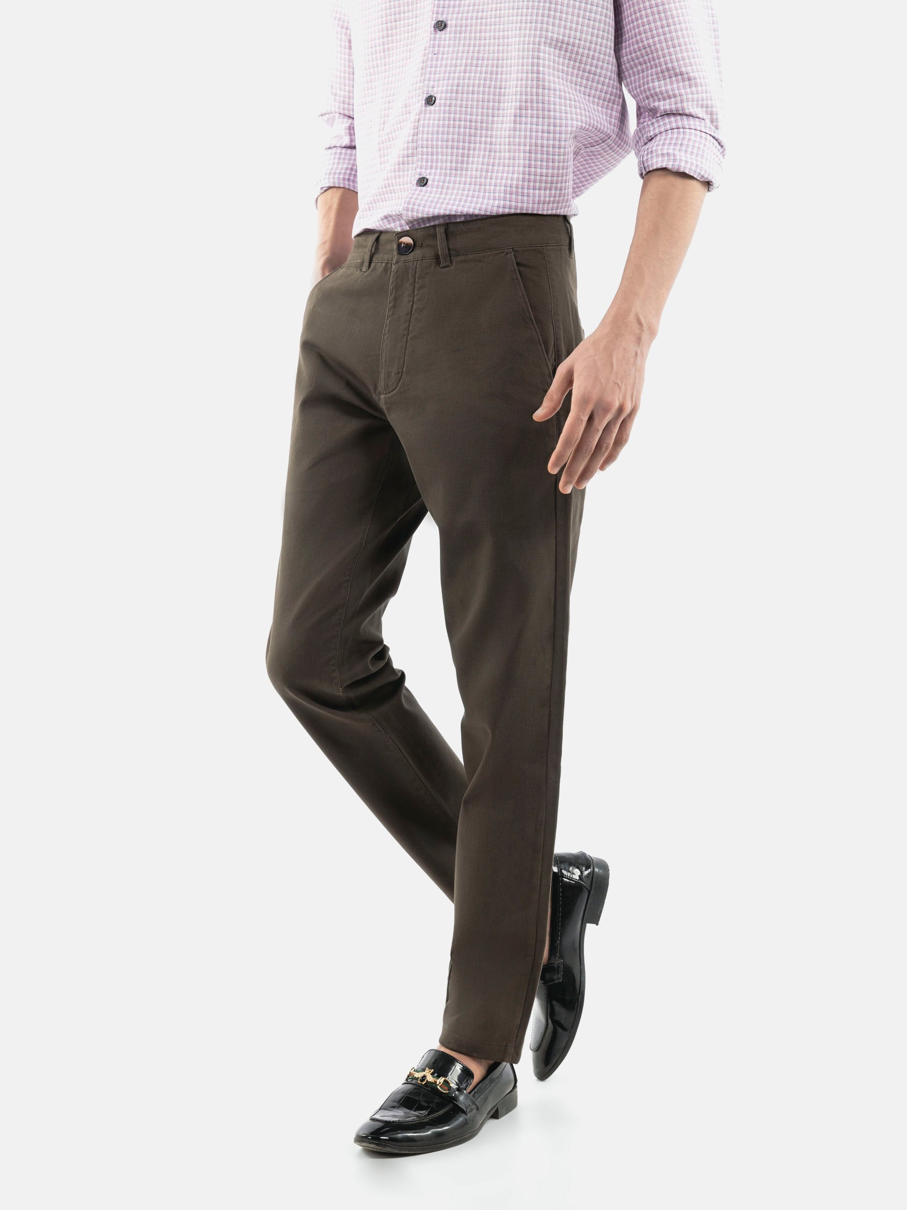 Olive Green Basic Casual Fit Chinos