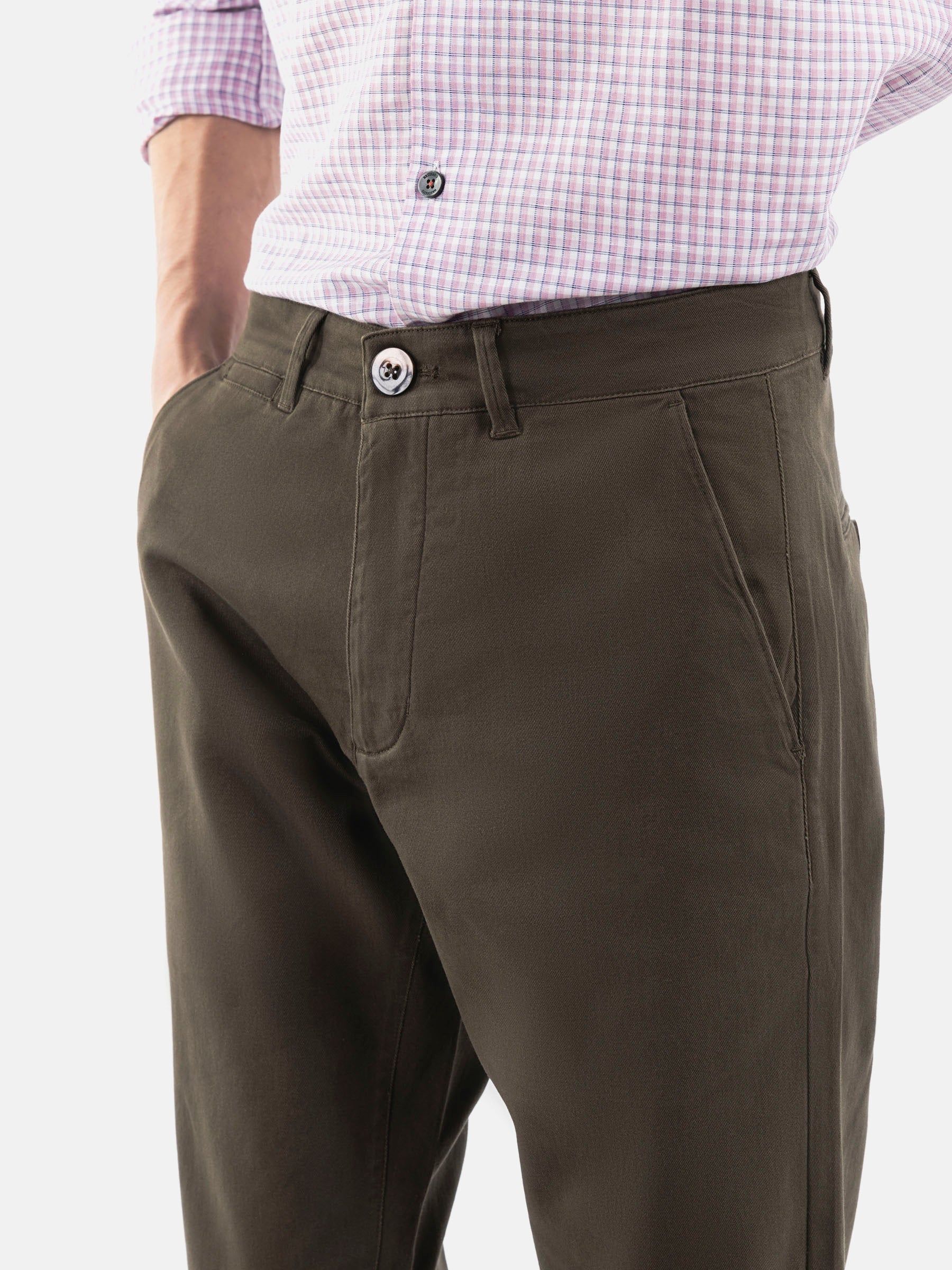 Olive Green Basic Casual Fit Chinos