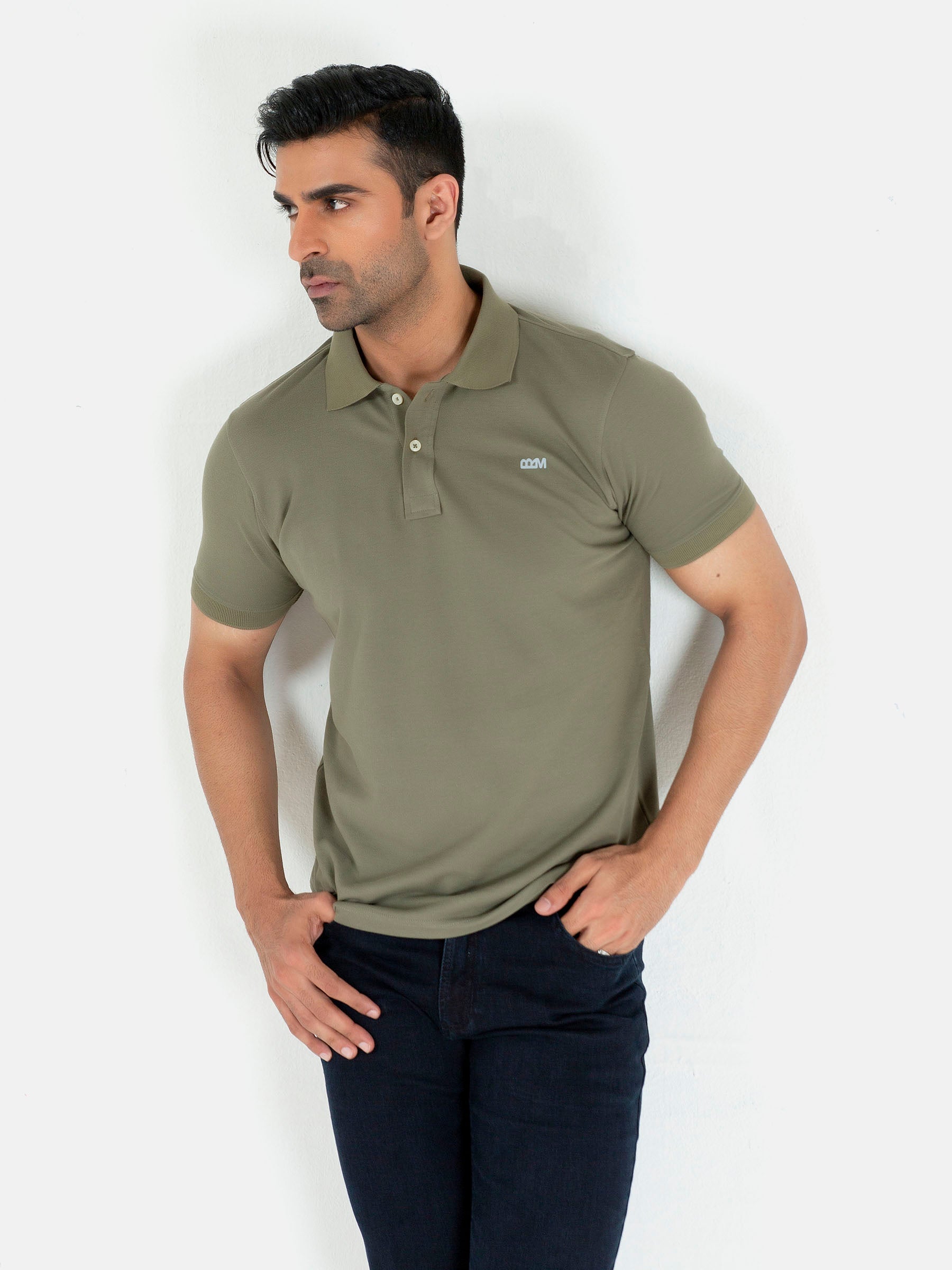 Olive Green Basic Pique Polo Shirt