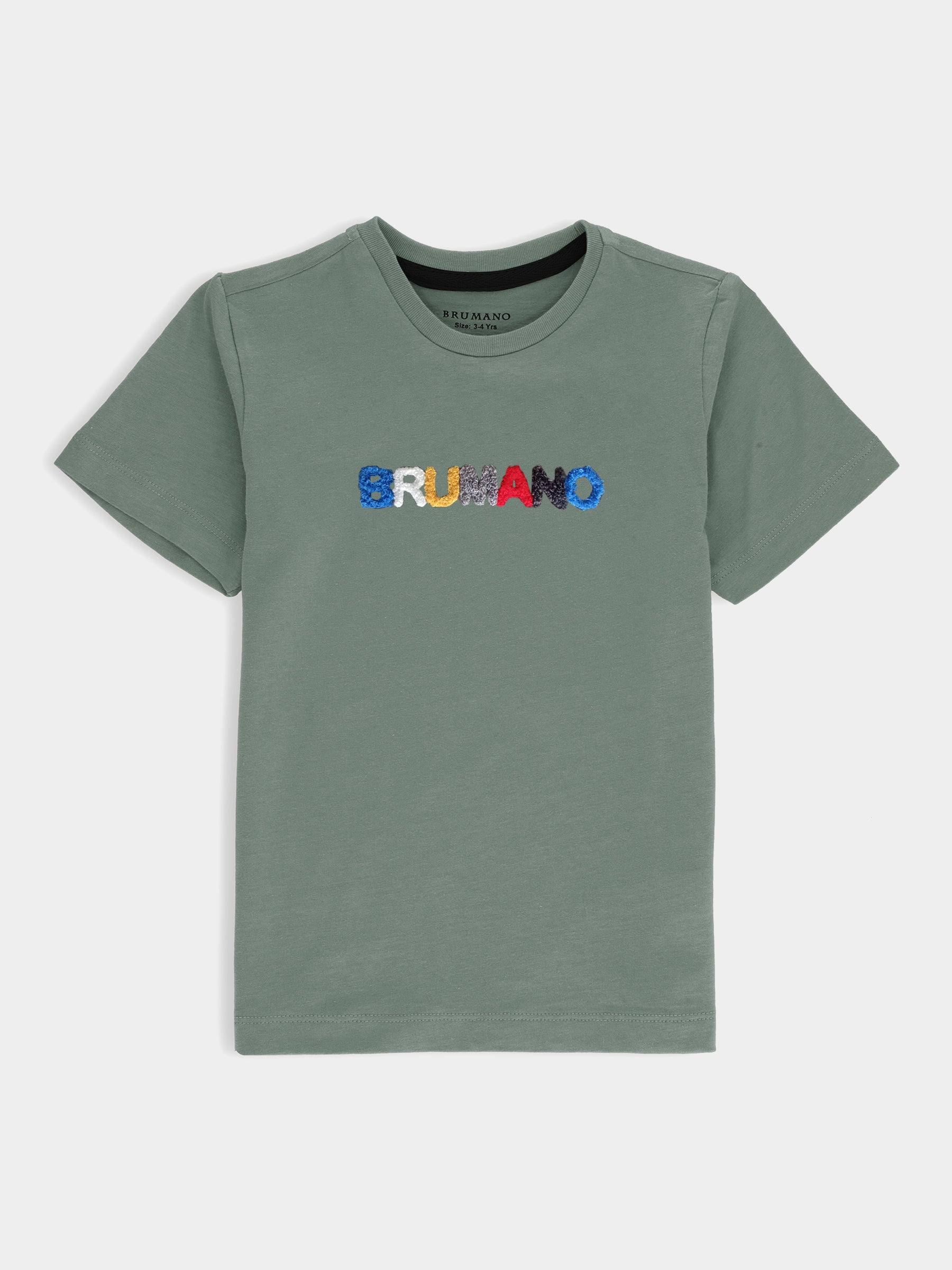 Olive Green Chenille Embroidered Casual Tee