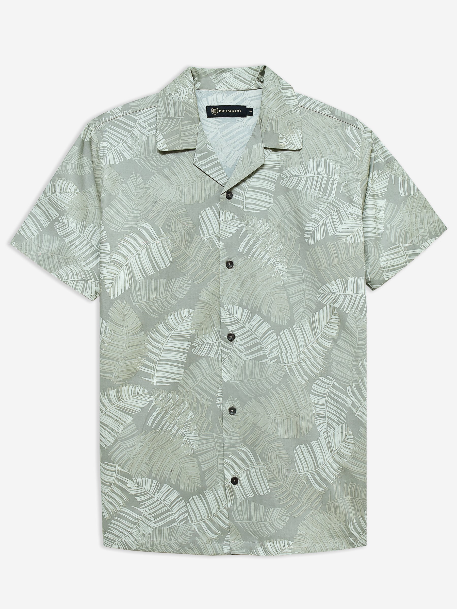 Olive Green Floral Printed Cuban Collar Shirt
