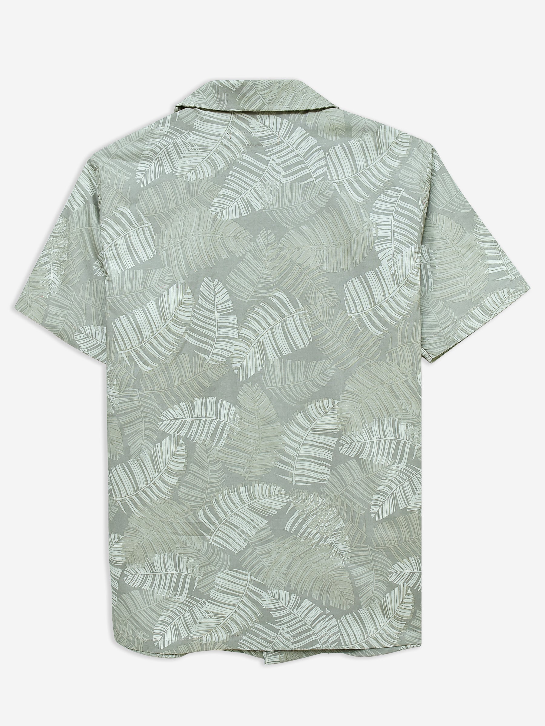 Olive Green Floral Printed Cuban Collar Shirt