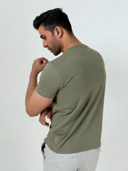 Olive Green Graphic Geometric Printed T-Shirt