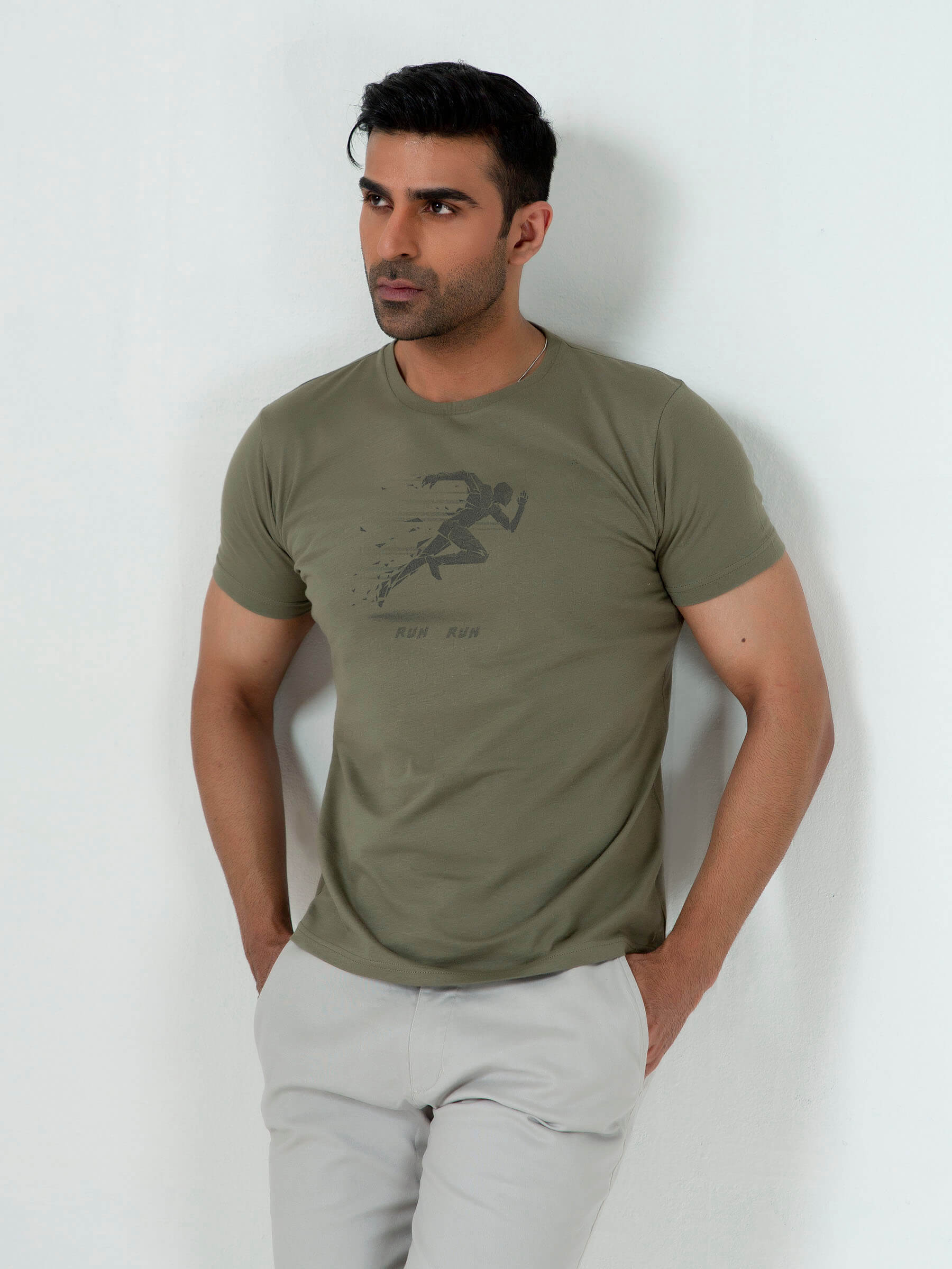 Olive Green Graphic Printed T-Shirt