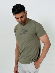 Olive Green Graphic Printed T-Shirt