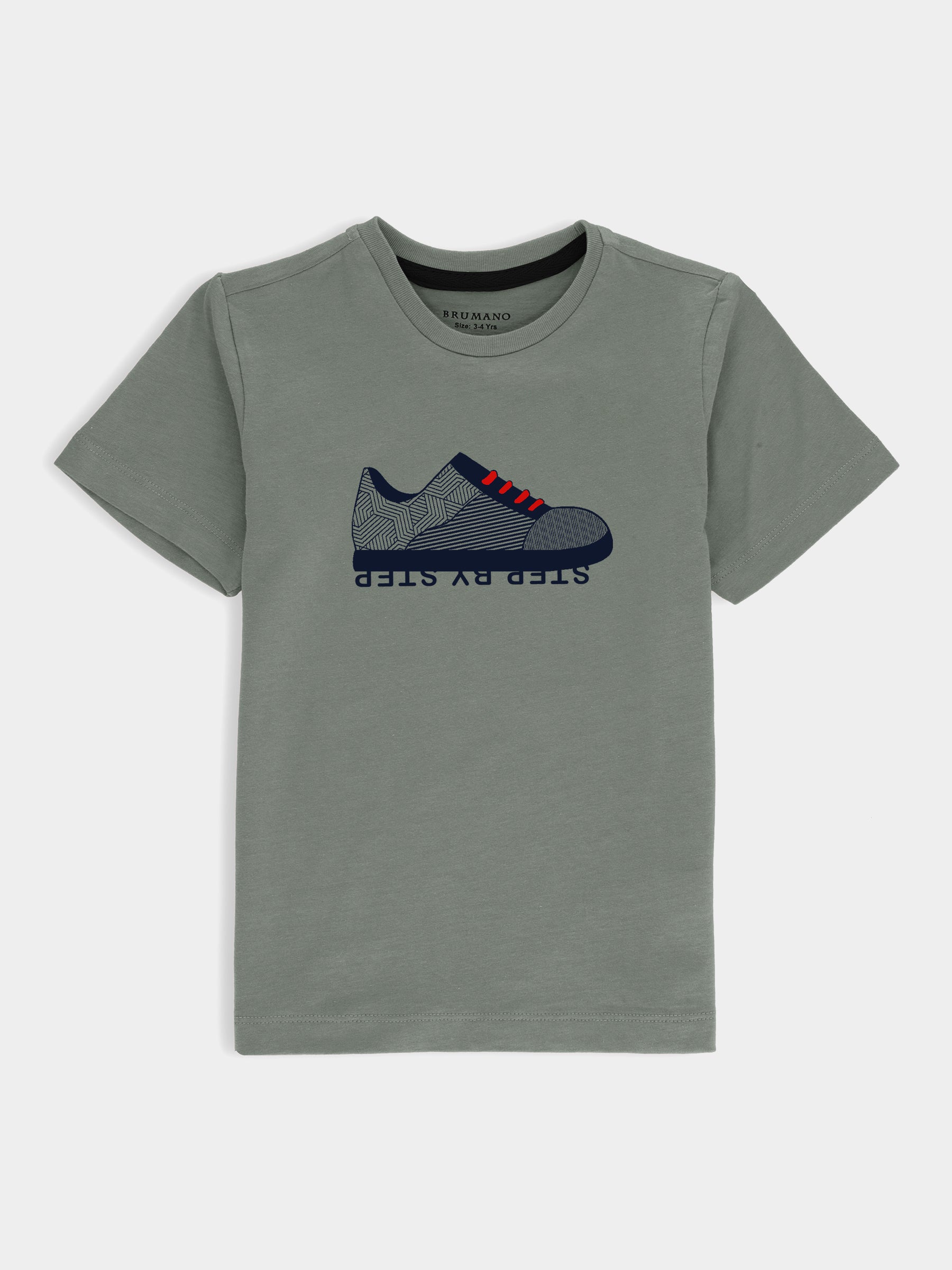 Olive Green Graphic 'Step' Printed Casual Tee