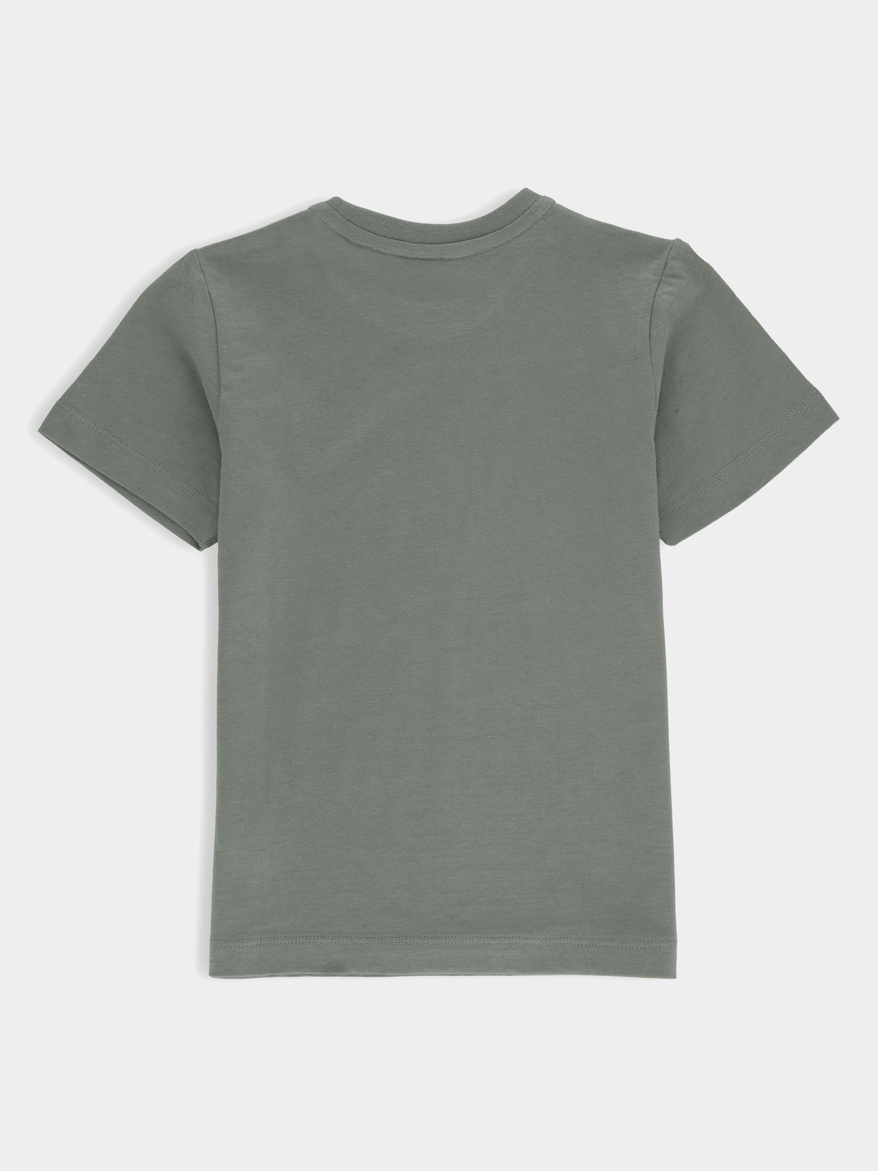 Olive Green Graphic 'Step' Printed Casual Tee