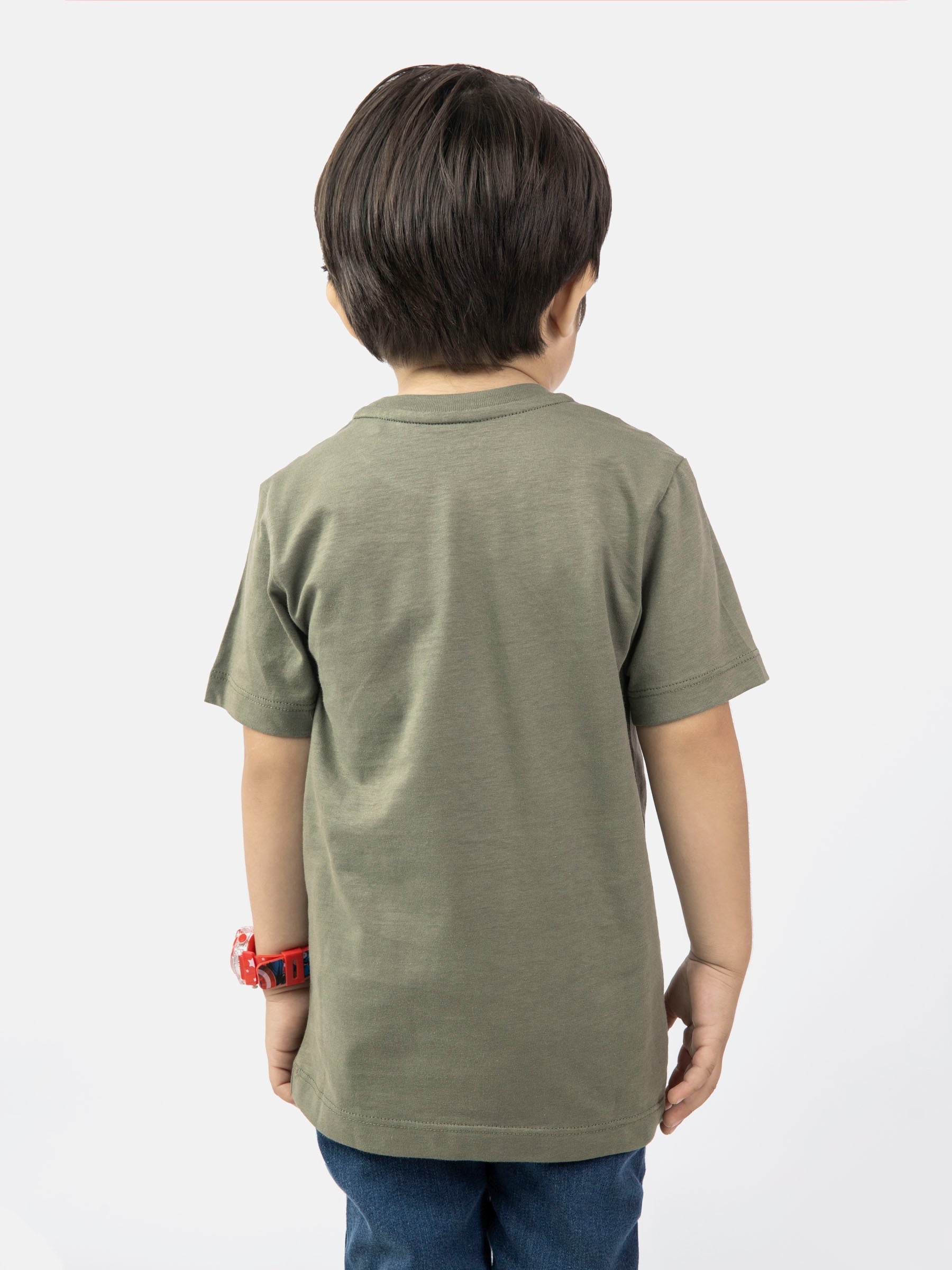 Olive Green Graphic 'Step' Printed Casual Tee