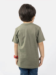 Olive Green Graphic 'Step' Printed Casual Tee