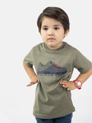 Olive Green Graphic 'Step' Printed Casual Tee