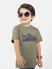 Olive Green Graphic 'Step' Printed Casual Tee