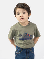 Olive Green Graphic 'Step' Printed Casual Tee