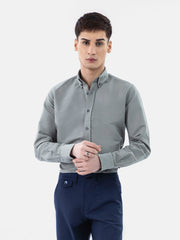 Olive Green Linen Blended Button Down Shirt